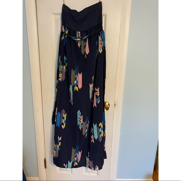 Colorful Navy Blue Maxi Dress with Belt | Size M - Picture 1 of 2